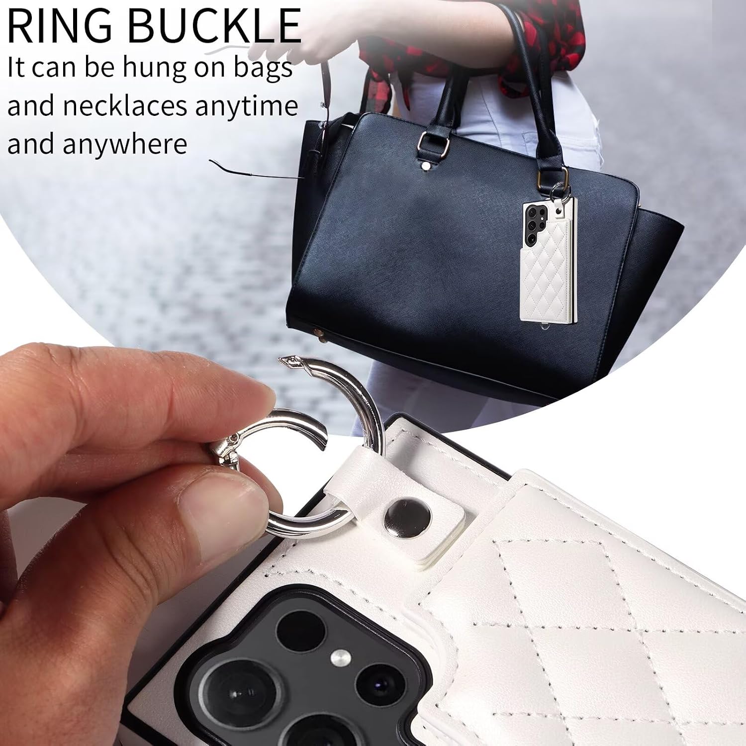 Compatible with Samsung Galaxy S24 Ultra Wallet Case, Premium PU Leather Case with Card Holder, Ring Holder Stand Phone Case with Strap, Magnetic Closure Shockproof Flip Folio Cover White