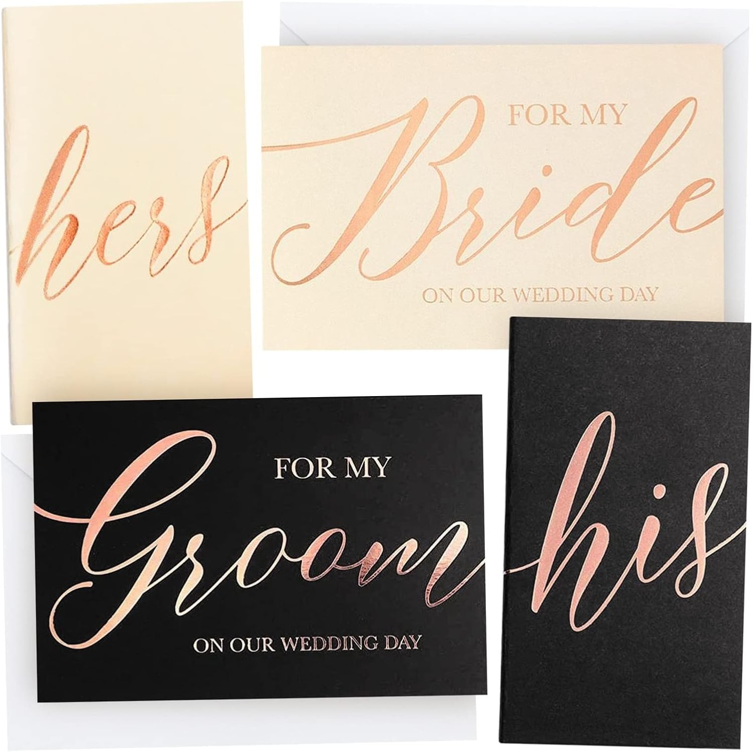 6-Pieces Wedding Vow Books His and Hers Cards with White Envelopes for Bridal Shower, Ceremony, Officiant, Engagement Gifts, Rose Gold Foil Design (30 Pages Each)