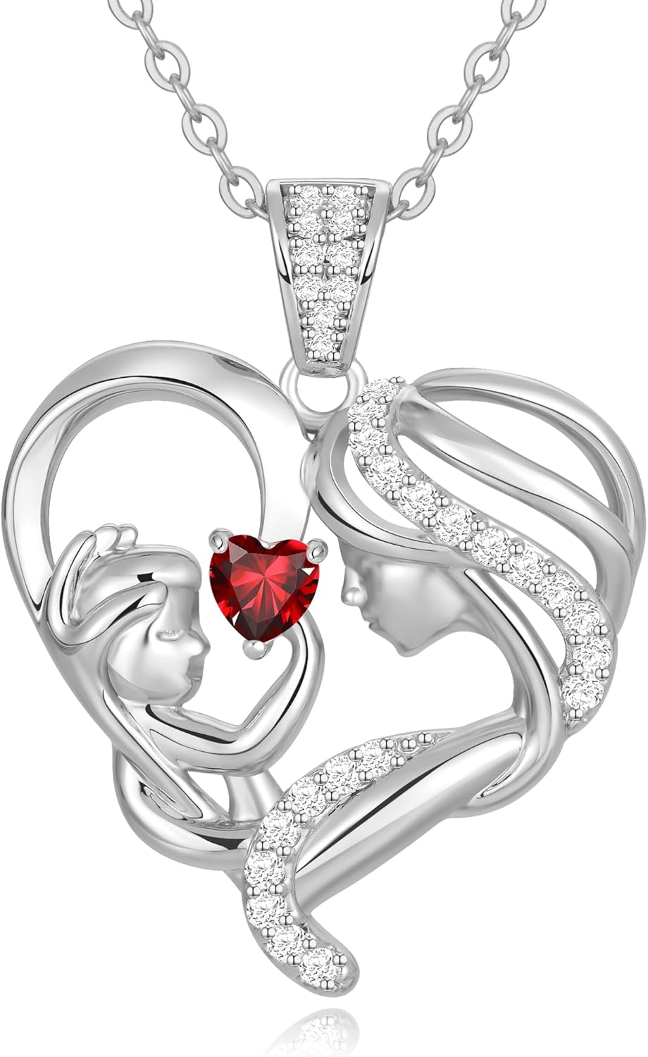 Mothers Day Gifts for Mom Wife Her Grandma, S925 Sterling Silver Birthstone Necklaces Jewelry for Women, Mother's Day Love Heart Pendant Necklace for Anniversary Birthday Christmas Day