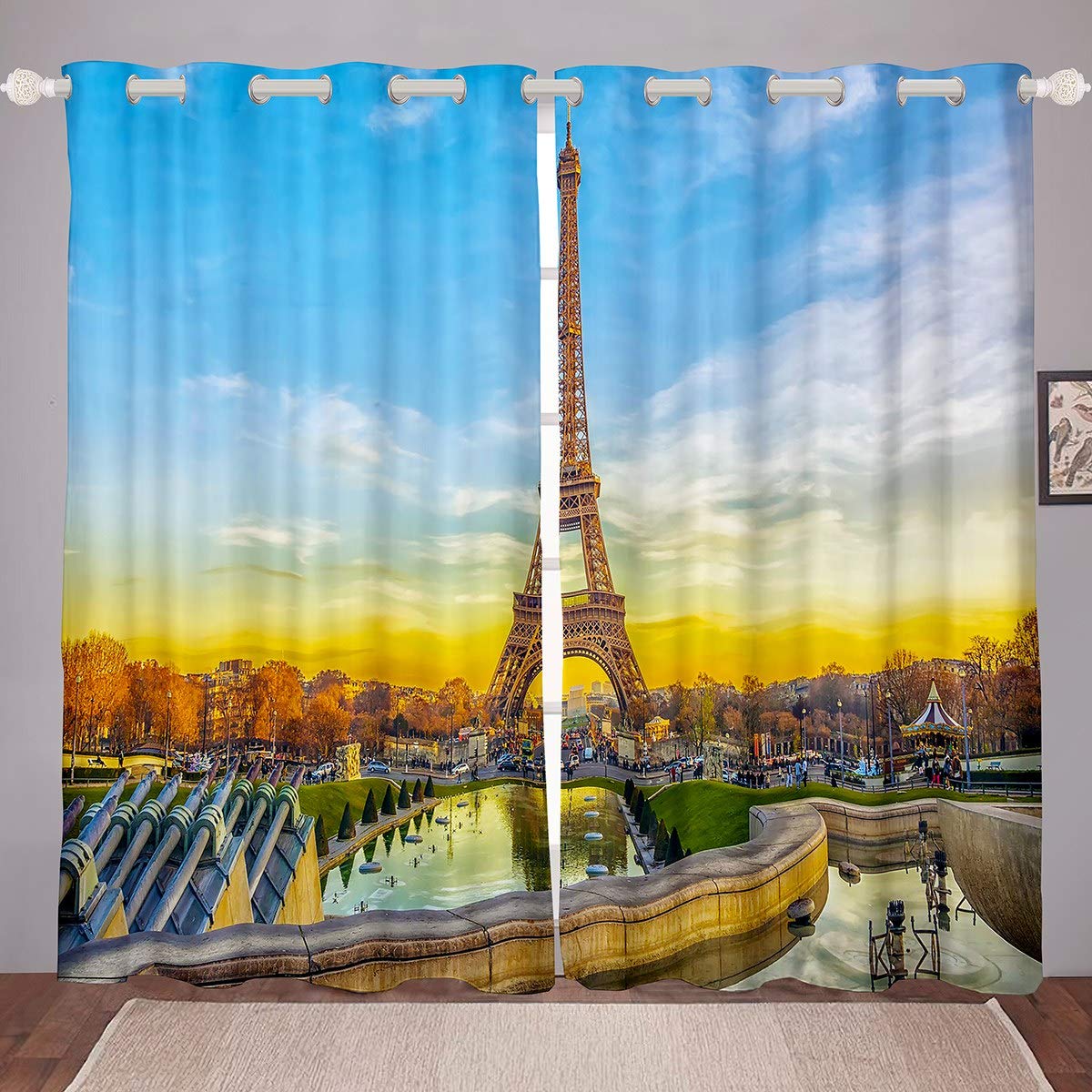 Paris Cityscape Curtains for Bedroom for Kids Boys Adults 3D Eiffel Tower Blackout Curtains European Historical Scenery Window Curtain Chic Paris Theme Darkening Thermal Drapes W66*L72,2 Panel Set — image 1