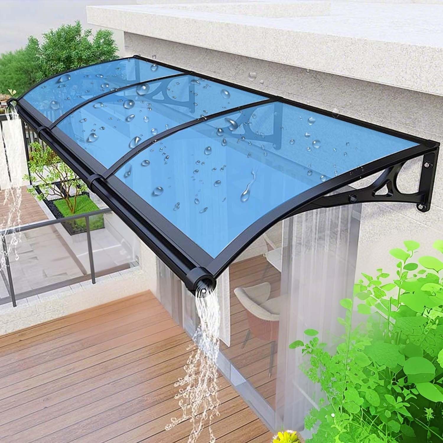 GJMSSMY Outdoor Door Canopy, Entryway Awning, Polycarbonate Rain and UV Protection Roof, Garden Shade (Lake Blue, 47x59in/120x150cm)