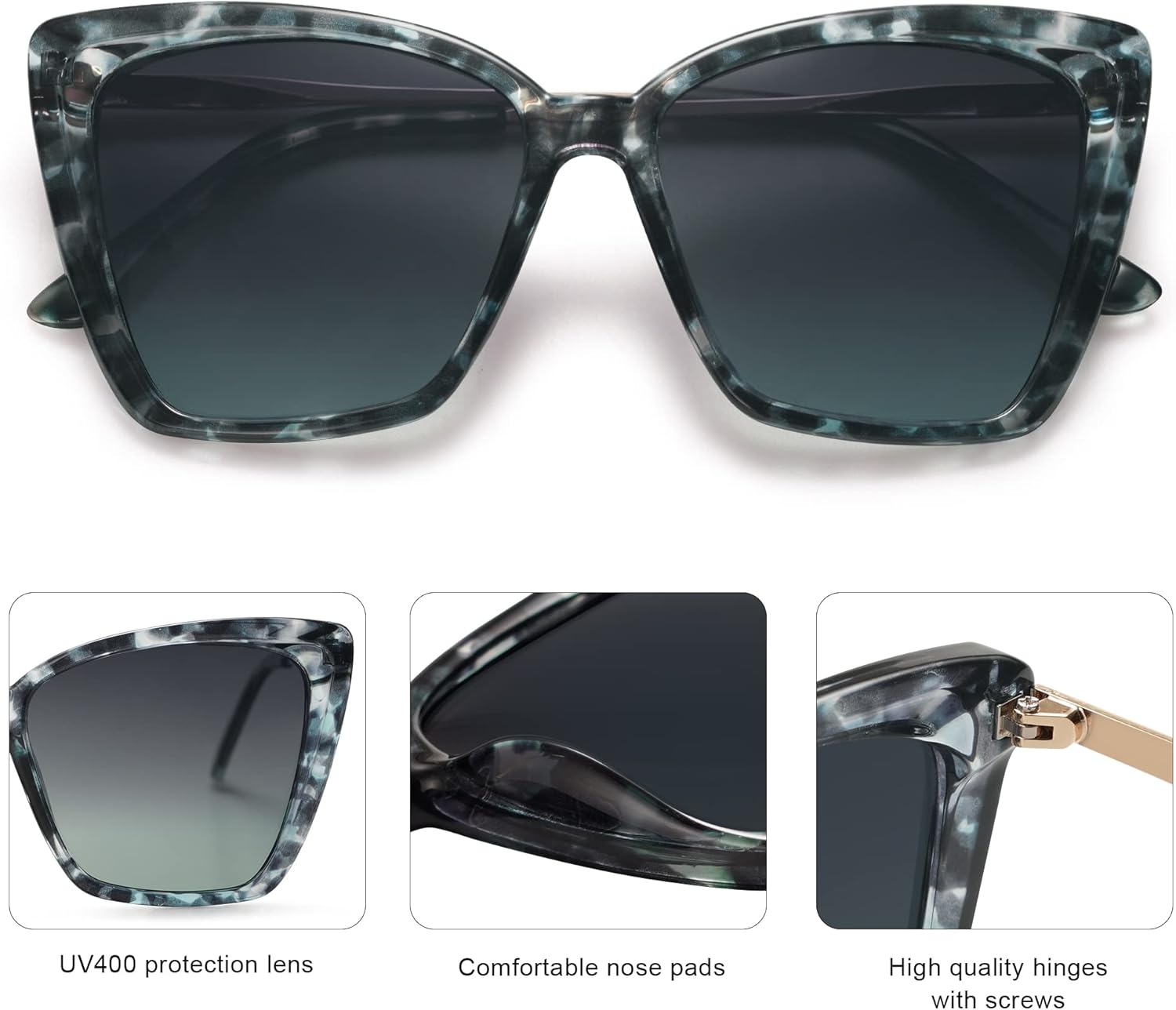 SOJOS Trendy Polarized Sunglasses For Women Retro Womens Oversized Square Cat Eye Sun Glasses UV Protection SJ2206 - Image 4