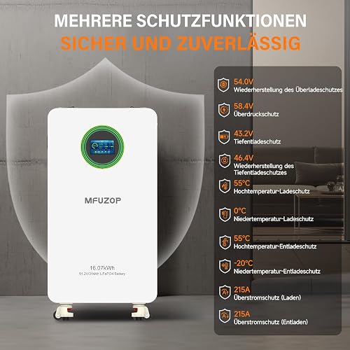 MFUZOP 48V(51.2V) 314Ah Batterie LiFePO4, 16.07KWh Batterie au Lithium Fer Phosphate avec BMS 200A, 8000+ Cycles, Jusqu’à 15 parallèles, pour Solaire, Camping-Car(48V 300AH-1Pcs) - 5