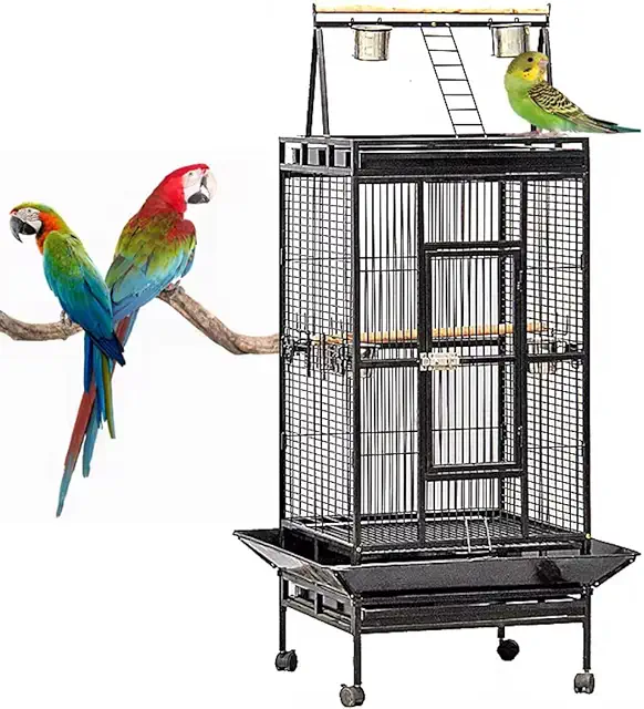 Jaula Grande para Pájaros con Ruedas y Zona de Juego con Escalera