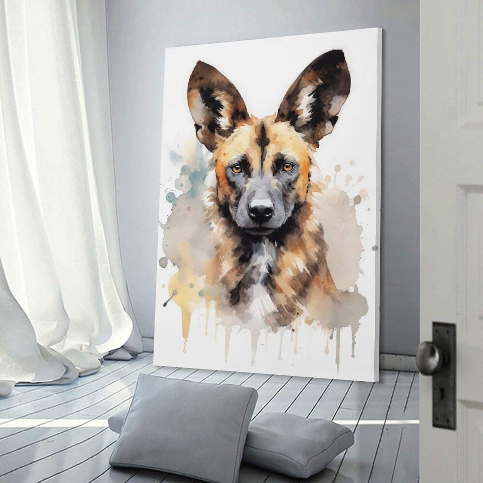 Junmoney Frame-Style-8 African Wild Dog Art Print Room Decor Wall Art 12X18inch(30X45cm), For Entrance Walls, Hall Decor Or Foyers, A Neat Decor Update For Hallways