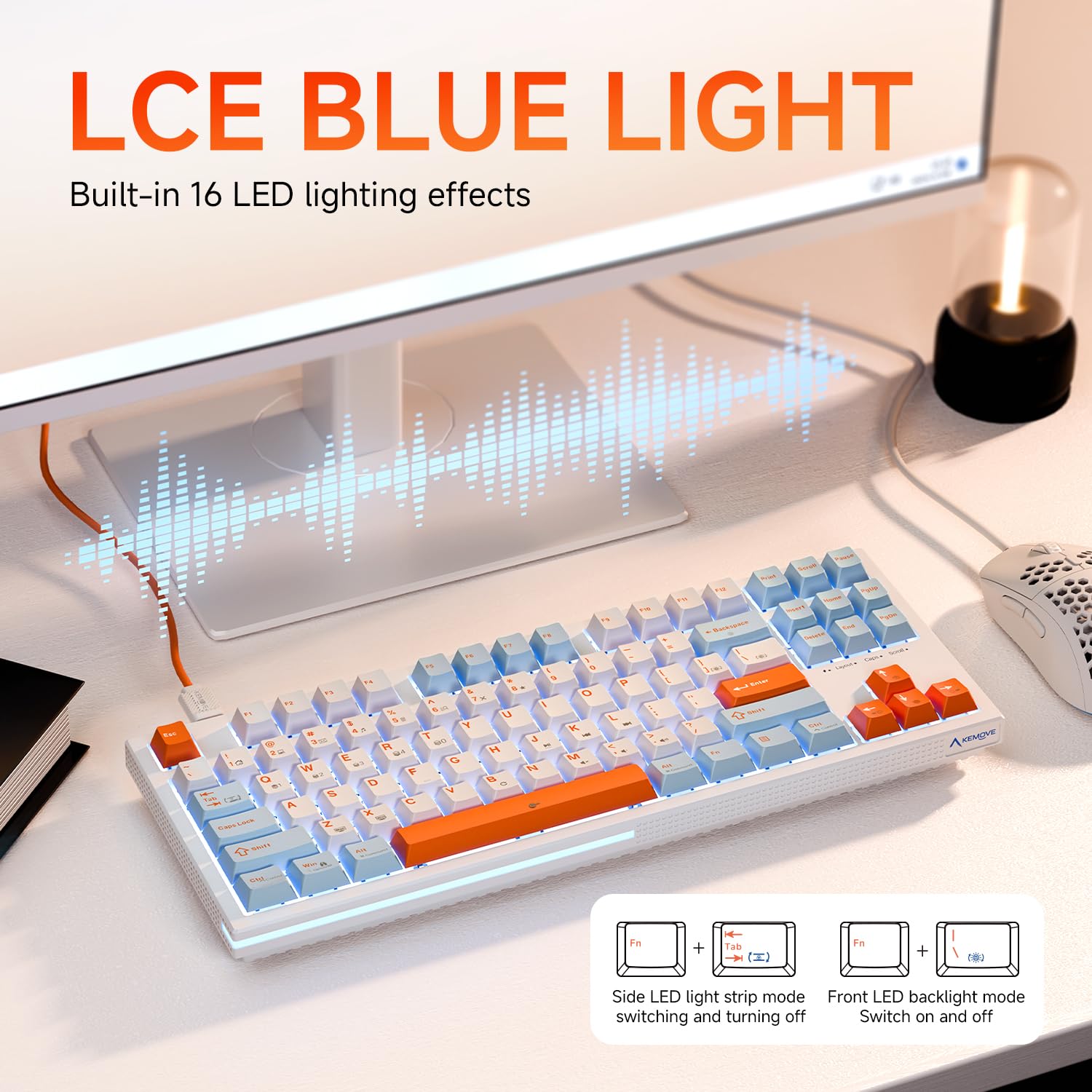 KEMOVE K87SE TKL Tastiera Meccanica da Gaming, Interruttori Blu, Retroilluminata LED, Layout QWERTY US, Tastiera 75% con Filo, NKRO, Cavo USB-C Staccabile, Compatibile con Windows e MacOS