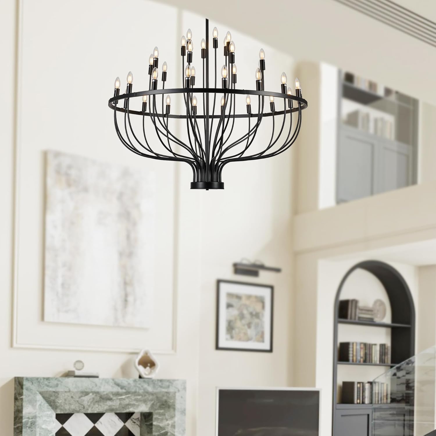 Black Chandelier 33-Light Industrial Iron Candle Chandelier Modern Suspended Farmhouse Chandeliers Pendant Light Fixtures for Dining Room Bedroom Living Room Kitchen Island Foyer E12 Bulb