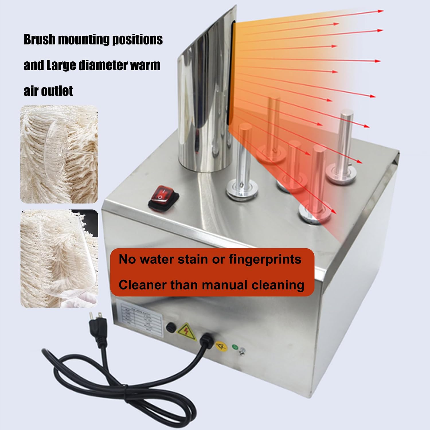 Wine Glass Polisher Machine Electric Glass Wiping Machine with 5 Microfiber Brushes Commercial Automatic Red Wine Glass Cup Cleaning Machine 25 cups/min Wine Glass Polishing Machine 110V