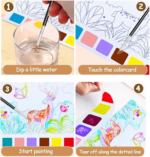 Miniatura 3 de BAOXUE Libros para colorear de agua para niños de 3, 4, 5, 6, 7, 8, libro de pintura de acuarela de bolsillo para niños pequeños, artes y
