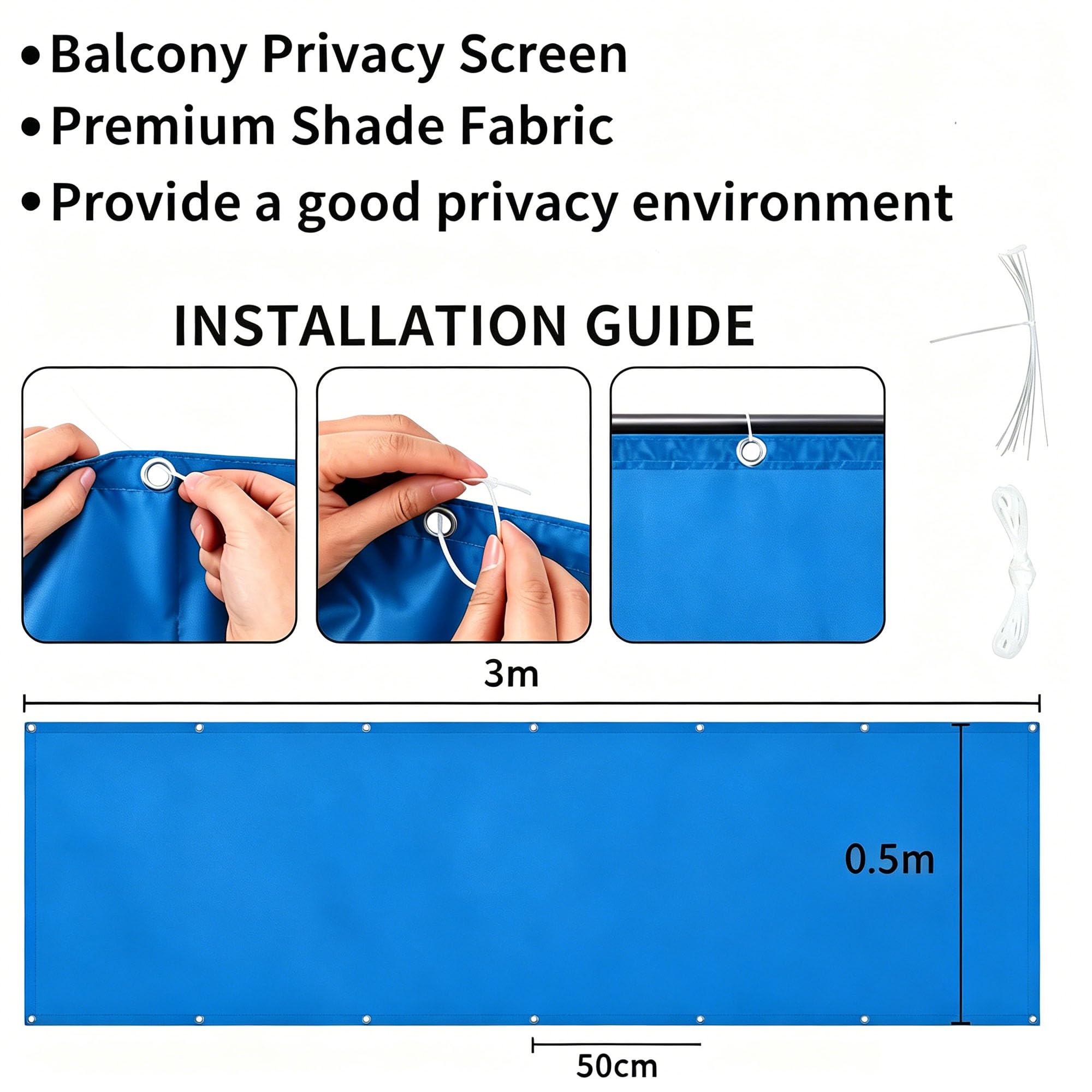 Tenda Ombreggiante Esterno Rettangolare, 2.2x3.5 M Telo Ombreggiante Occhiellato, Vele Ombreggianti Impermeabile,Anti UV Tenda a Vela per Giardino, Balcone, Terrazza, Telo Ombra - Blu
