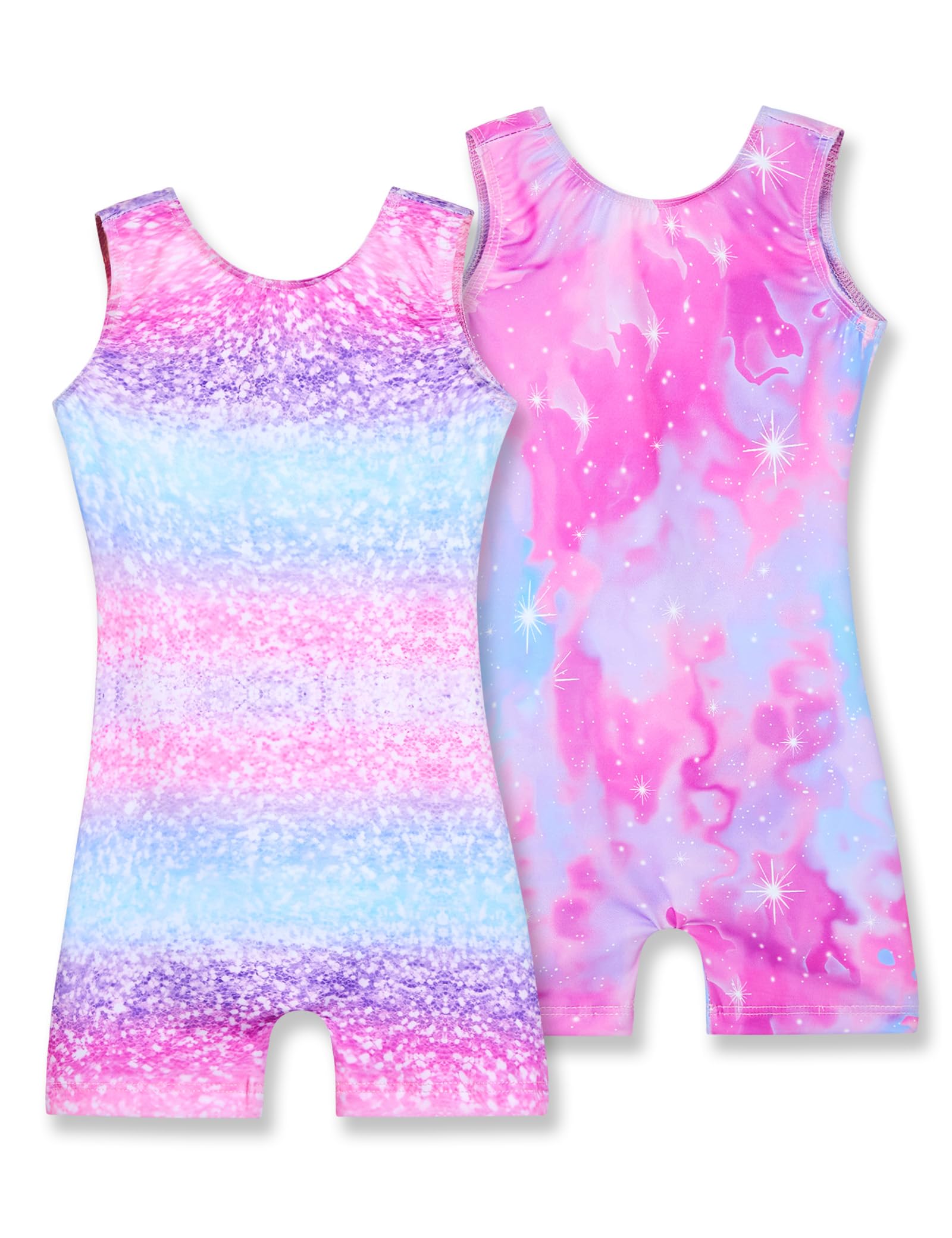 nymphperi 2 pack gymnastics leotards for girls cute biketards with shorts kids sleeveless unitard dance sportswear