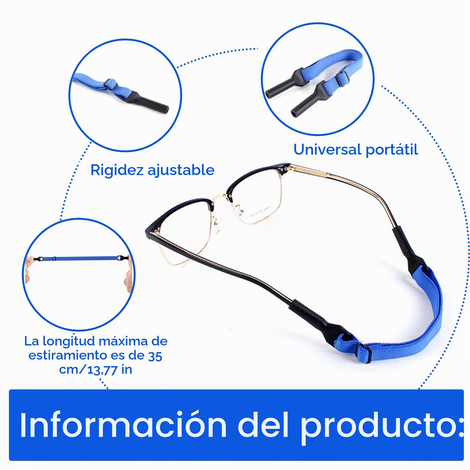 4 piezas Correa Anteojos Ajustables para Anteojos Sol anteojos de sol cadena Poliéster Gris Negro Naranja Azul Diámetro del agujero 5mm Para correa de gafas de sol deportivas para niños
