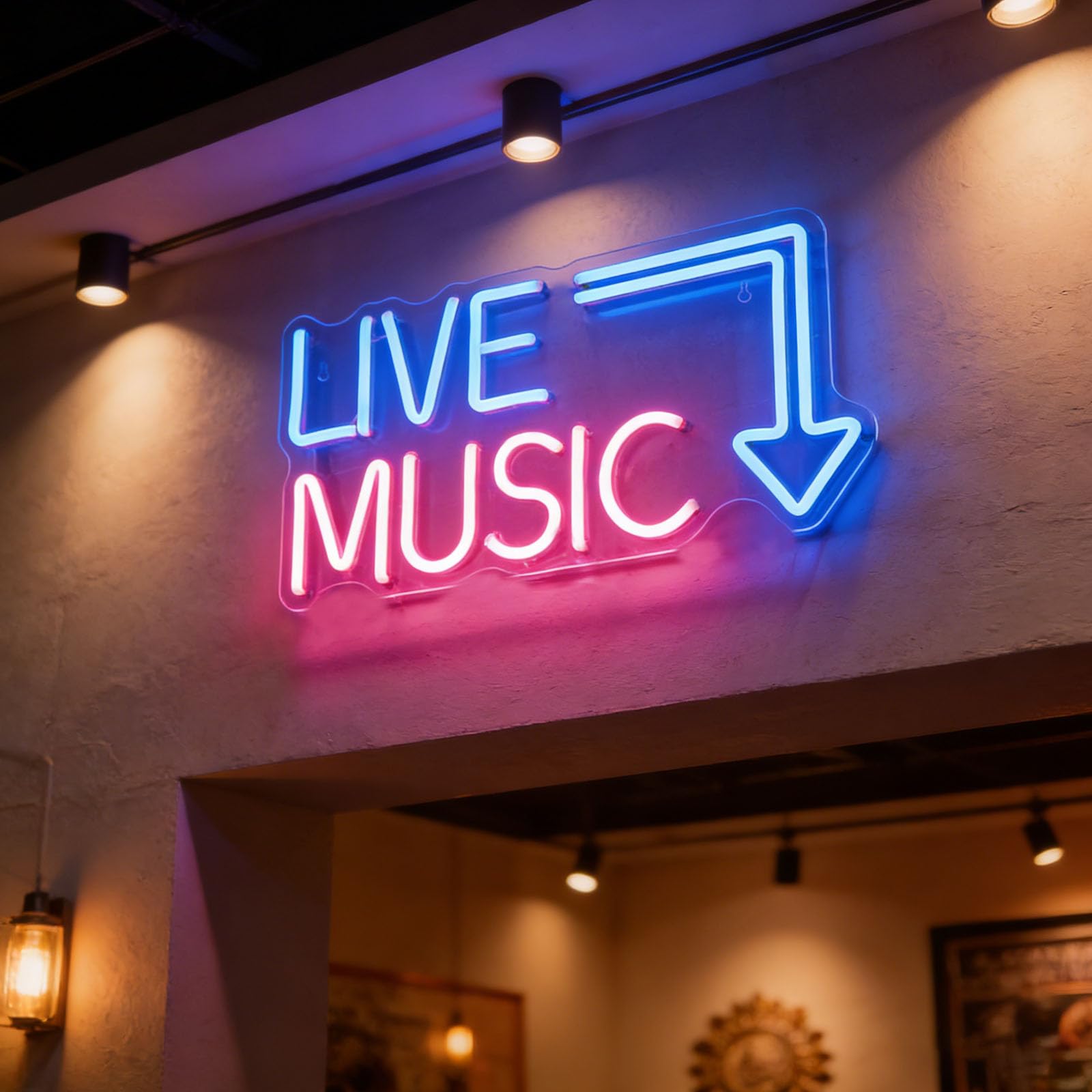 Live Music LED Neon Sign Dimmable USB Powered Blue Pink Neon Light for Music Studio Bar Bedroom Live House Club Decoration (5V 16.6"x8.7") — image 1
