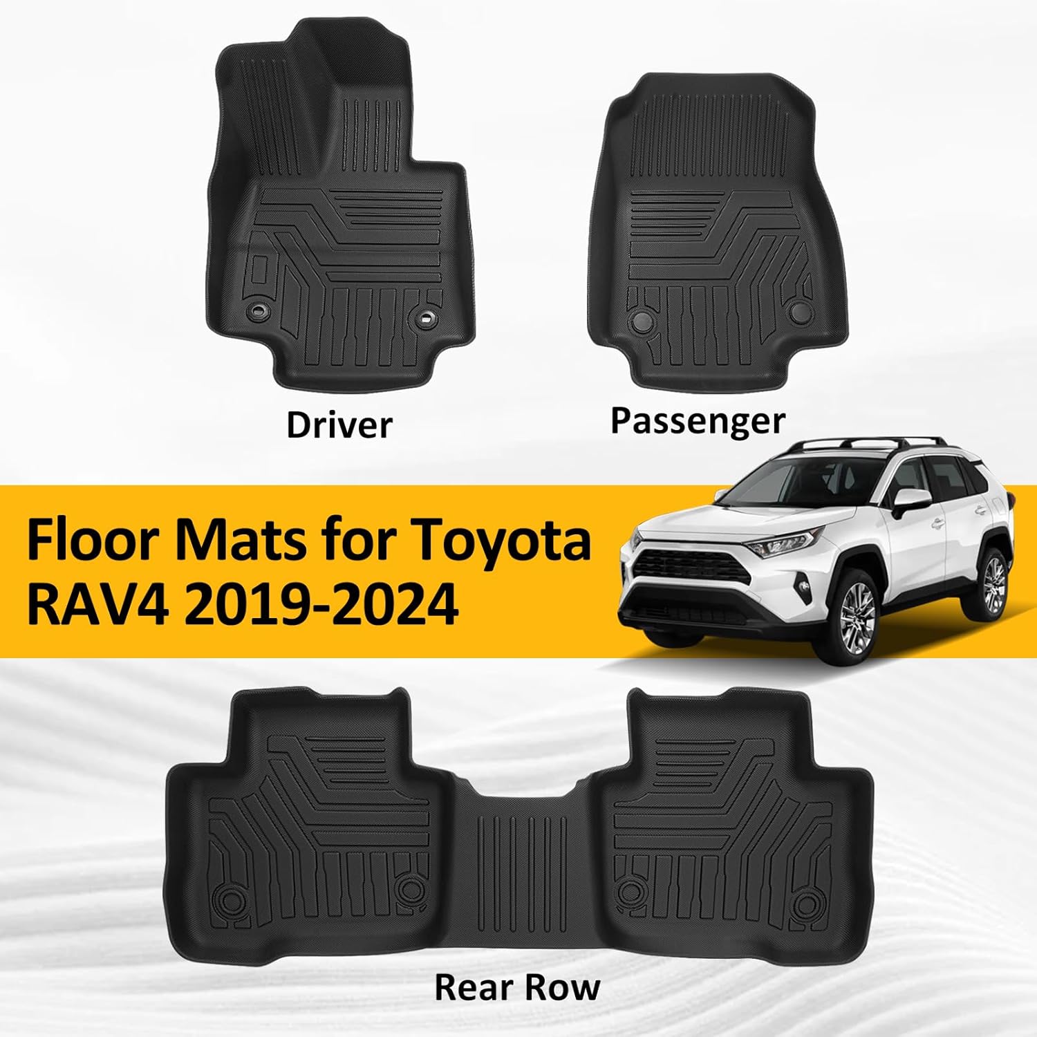 Falafa Floor Mats for Toyo-ta RAV4 2019-2024 2025(Include Hybrid), TPE All Weather Floor Liner for RAV4 1st and 2nd Row Car Mats Cargo Liners Accessories, Black - Image 7