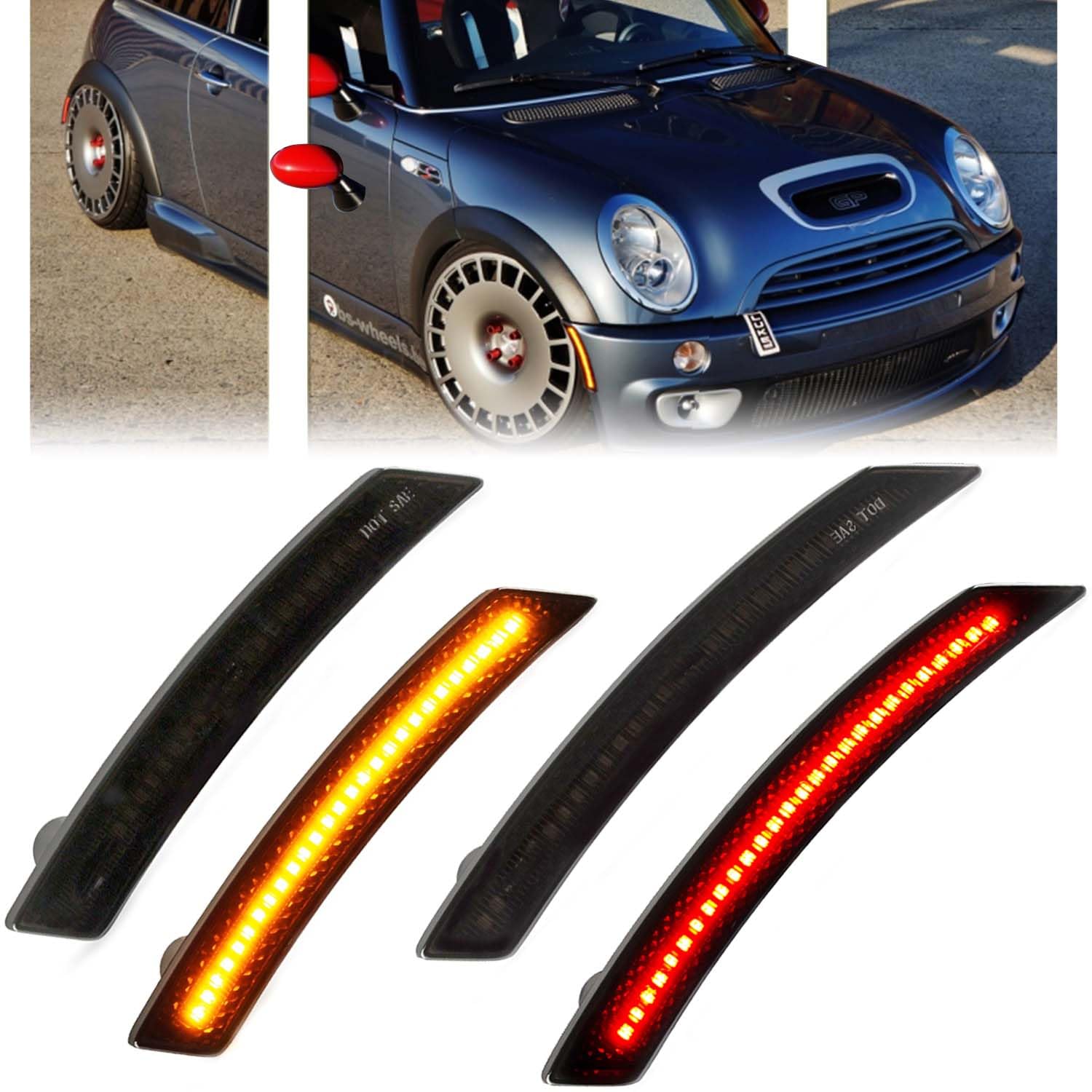 Amazon.com: GSOWO 4 PCS Amber/Red Front Rear LED Side Marker Lights ...