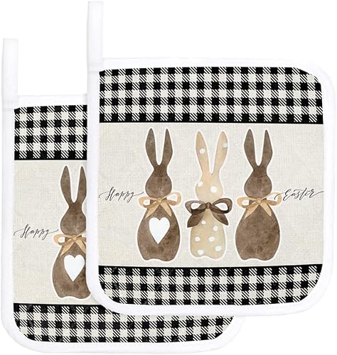Happy Easter - Paquete de 2 soportes para ollas de poliéster, aislamiento térmico, multiusos, almohadillas calientes, lavables, manoplas de horno,
