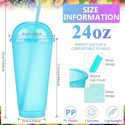 Miniatura 4 de Hsei Vasos reutilizables con purpurina con tapas de cúpula y pajitas, vaso de plástico de 24 onzas, taza de café helado, taza para viajes,