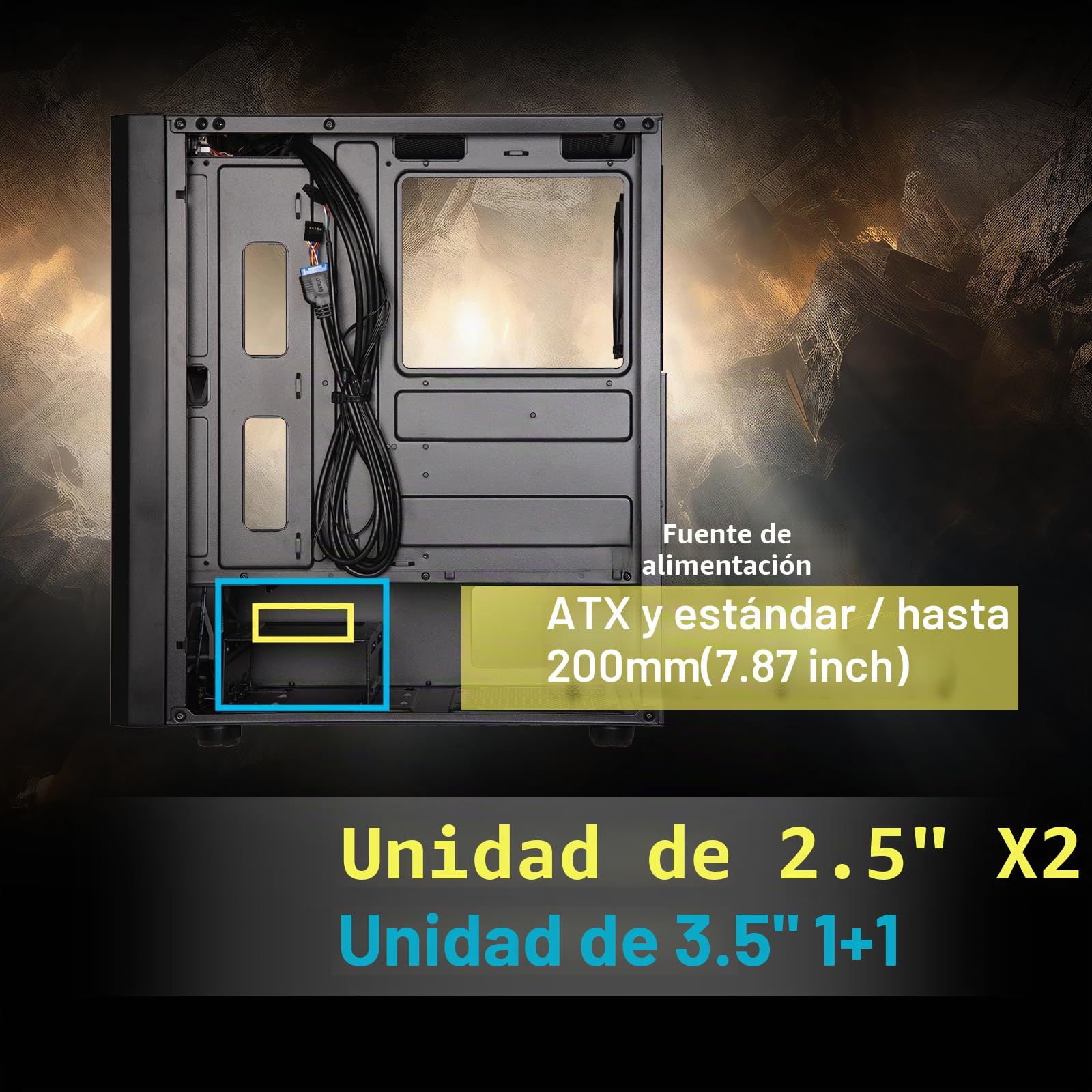 Caja para PC Media Torre Apollo (Negro) 4 Ventiladores ARGB