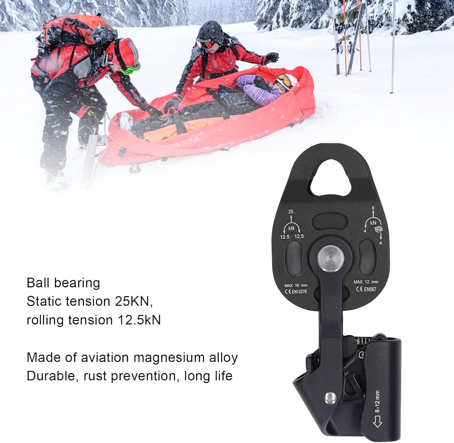 ウェイトプーリー、ヘビーデューティークライミングプーリー、8 12mmロープのベアリング付き400kgの咬傷力、登山高度のための航空