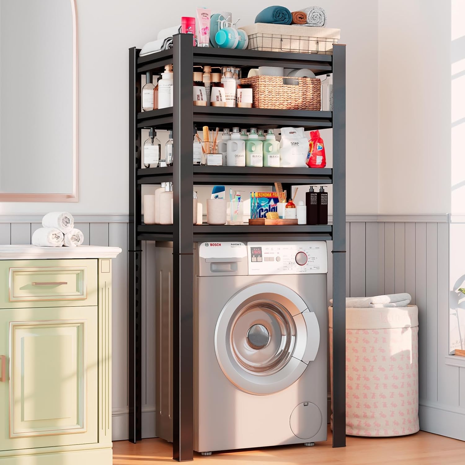 Over Washer and Dryer Shelves, Laundry Room Shelves Adjustable Metal Heavy Duty Freestanding Storage Shelves, Washing Machine Rack for Organization and Storage, Black (Black, 63''H*31.5''W*15.75''D)