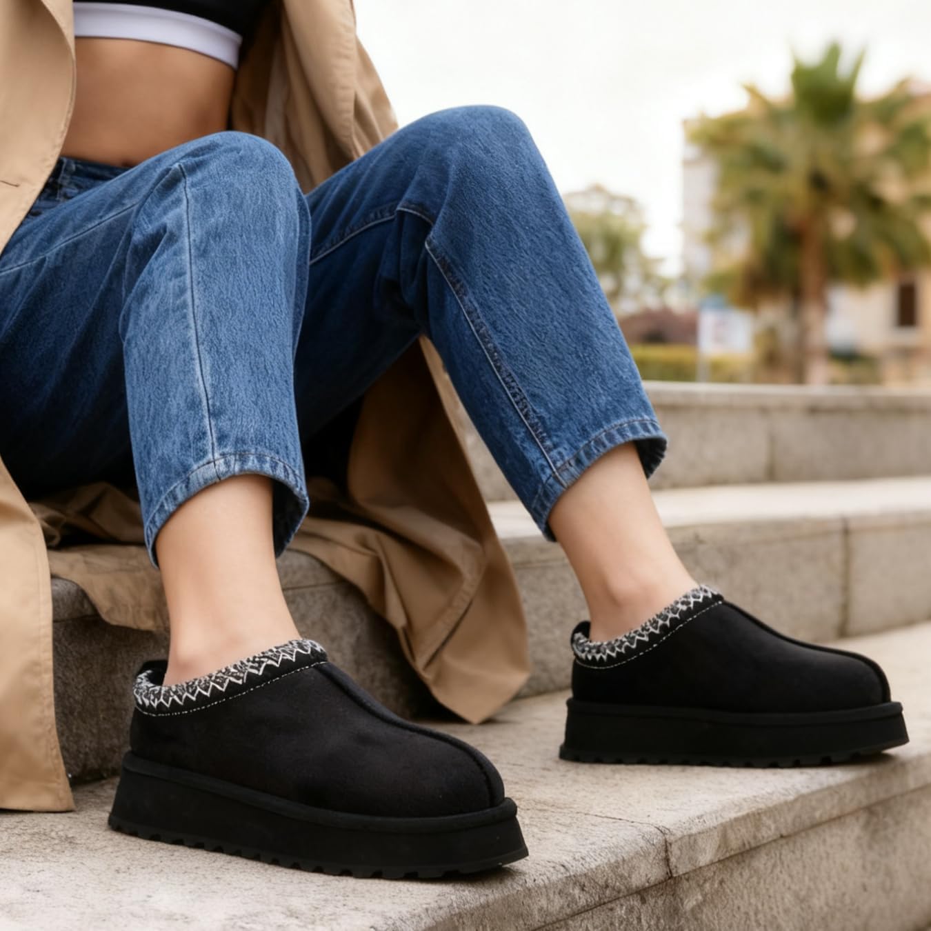 Platform Slippers Mini Boots for Women Fleece Lined Booties Anti-Slip Snow Slippers for Women Outdoor - Image 4