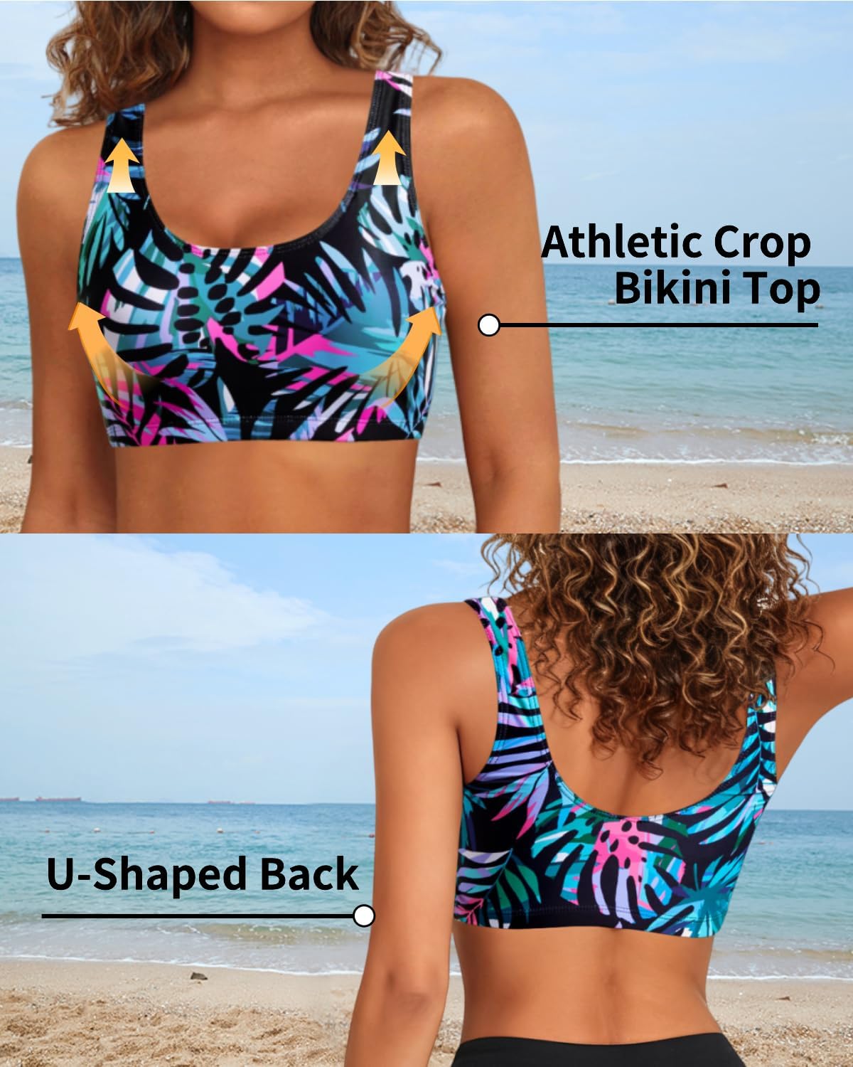 Tempt Me Women Sports Bra Bikini Top Push Up Scoop Neck Bathing Suits Top for Teen Girls