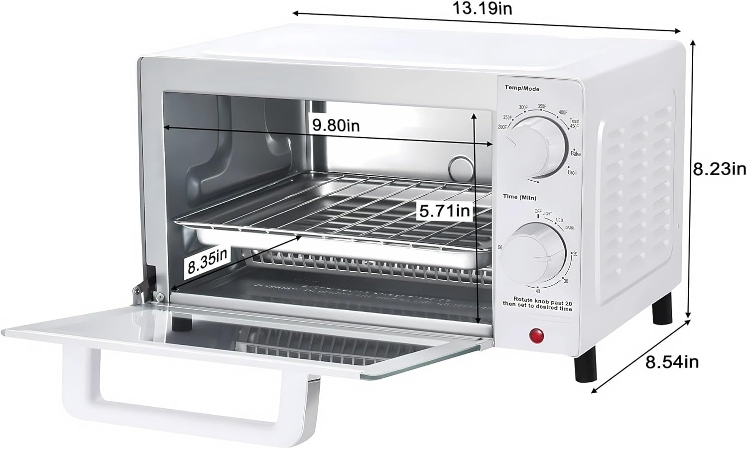 4 Slice Countertop Toaster Oven With 3 Settings, Includes Baking Rack And Pan, Arctic White, New - 2 Quartz Heating Elements, Fits 9-inch Pizza Or 4 Slices Of Bread, Adjustable Timer Up To 60 Minutes