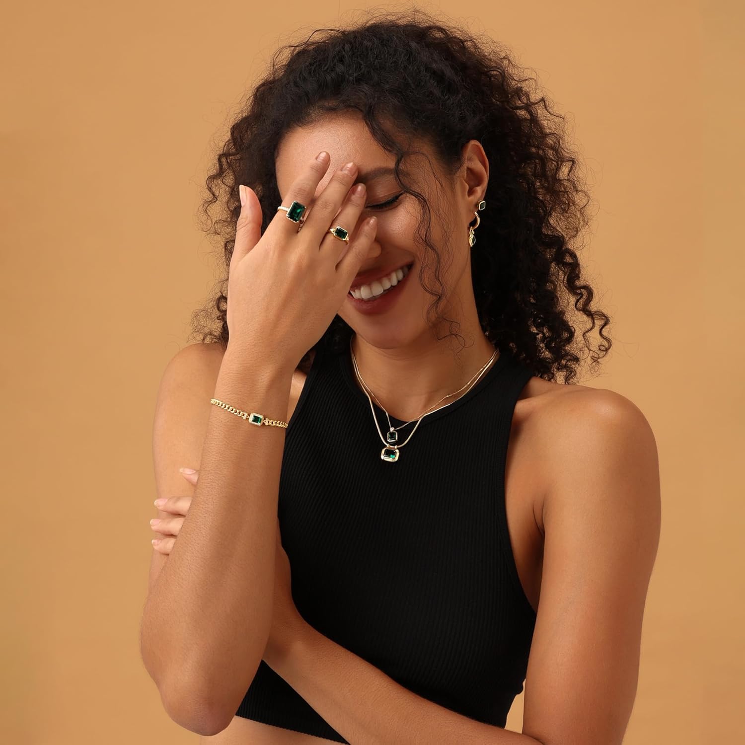 AFFY Solitaire Engagement Ring, 10X14MM Emerald Shape Zambian Emerald Lab Grown Gemstone & Created Moissanite Wedding Promise Ring In 14K Gold Over Sterling Silver (6.40 Cttw) - Image 4