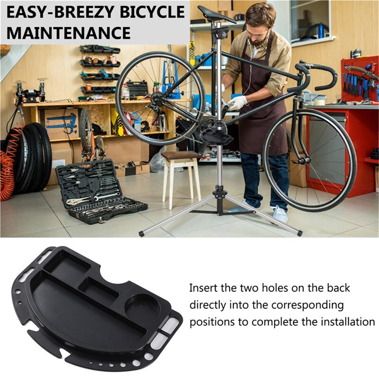 Soporte para el mantenimiento de bicicletas Soporte de reparación bicicletas aleación aluminio, herramientas profesionales , plegables y ajustables(Stand with tray)