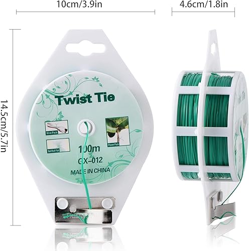 Miniatura 4 de 2 carretes de 328 pies (100 m) de bridas giratorias verdes con revestimiento para plantas de jardín con cortador para jardinería y organización