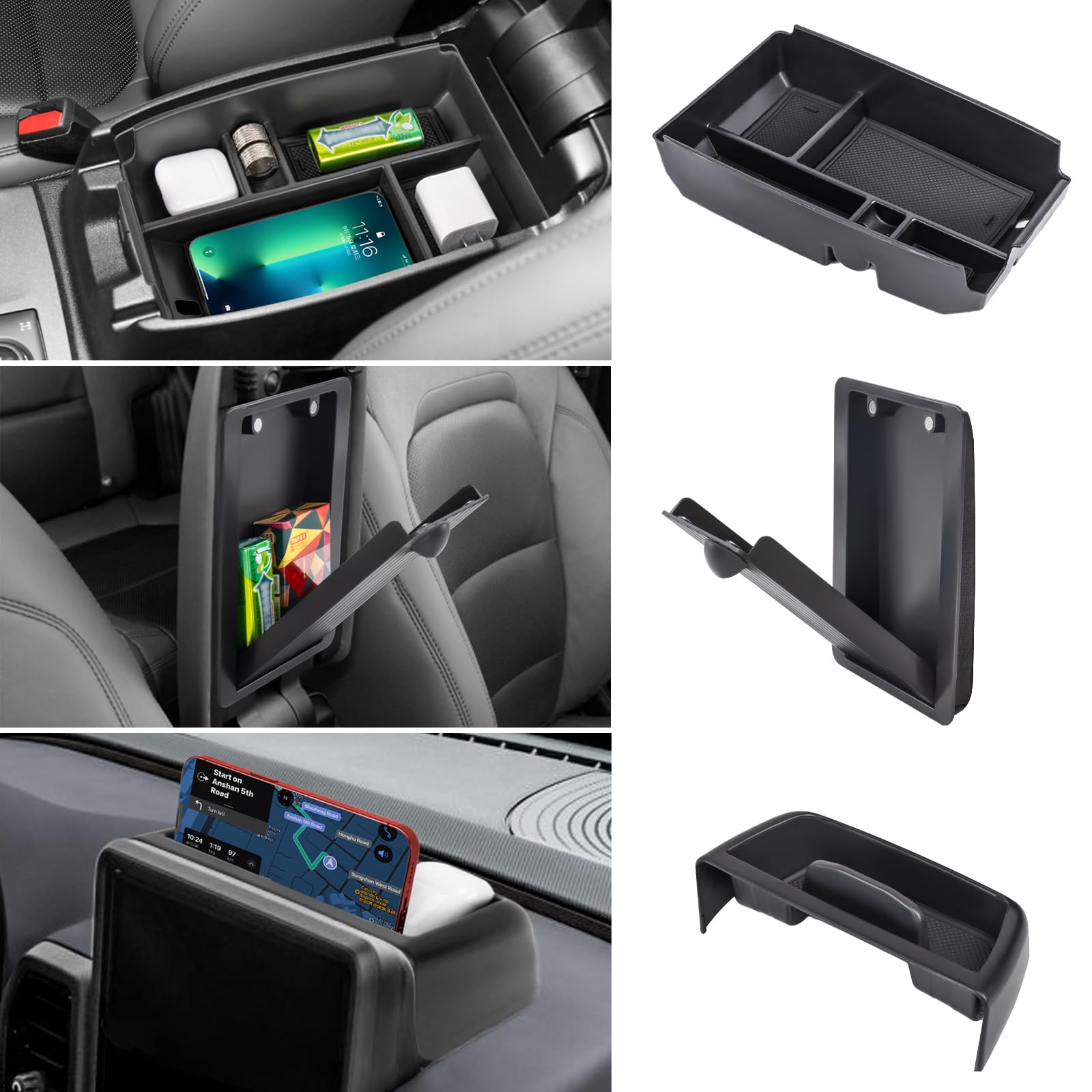 Organizadores de consola central Neepiar de 3 piezas compatibles con Ford Bronco Sport CX430 2021-2024, bandeja de almacenamiento para tablero y reposabrazos, bandeja oculta para reposabrazos, accesorios interiores.