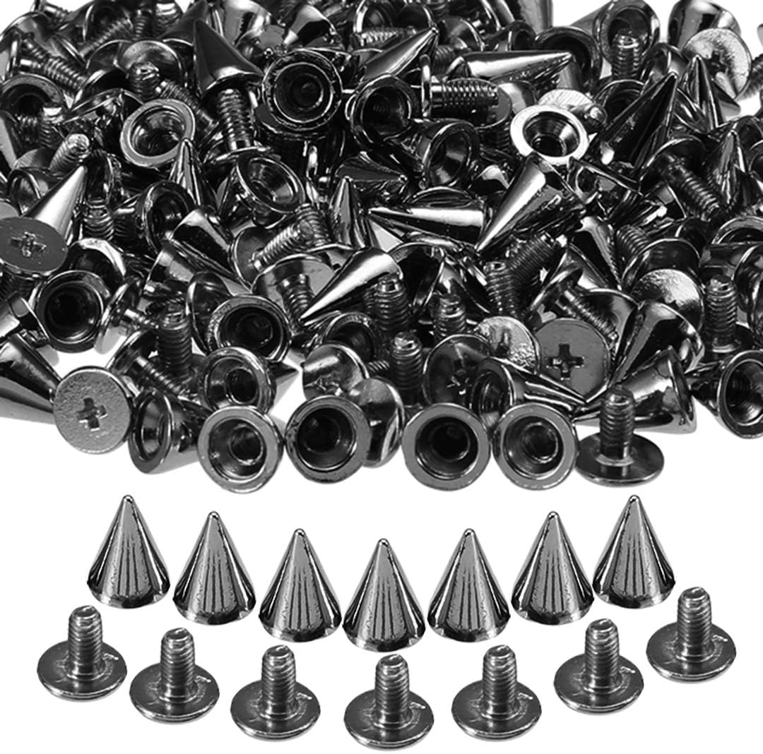 100pcs Cone Studs Metal Spikes Rivet for Belt Bag Cloths Leathercraft - 10mm (Black-Silver)