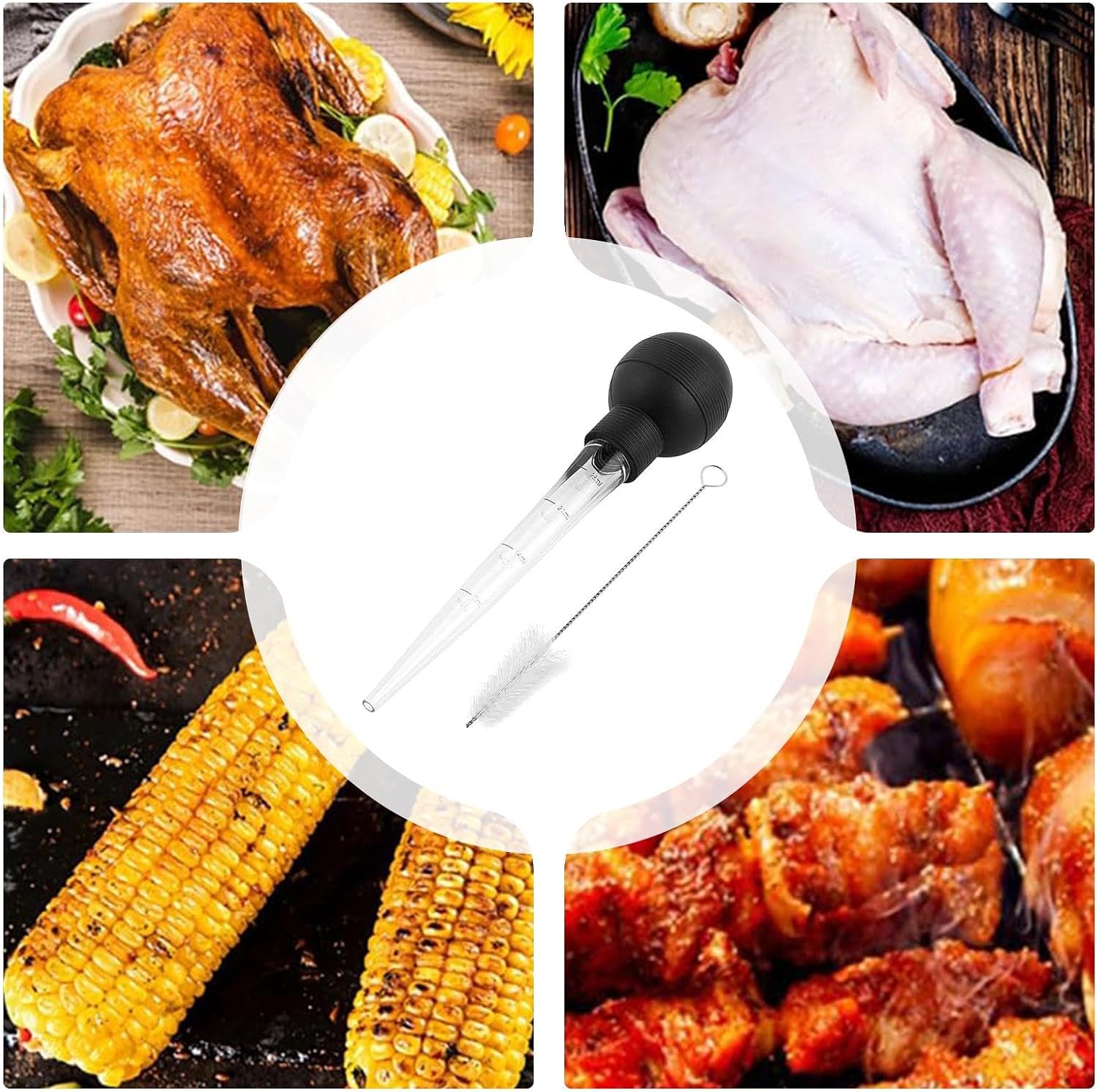 Turkey Baster Syringe Manual Seasoning Extractor with Cleaning Brush | Kitchen Baster for Food Kitchen BBQ Chicken Baking Meat Fish