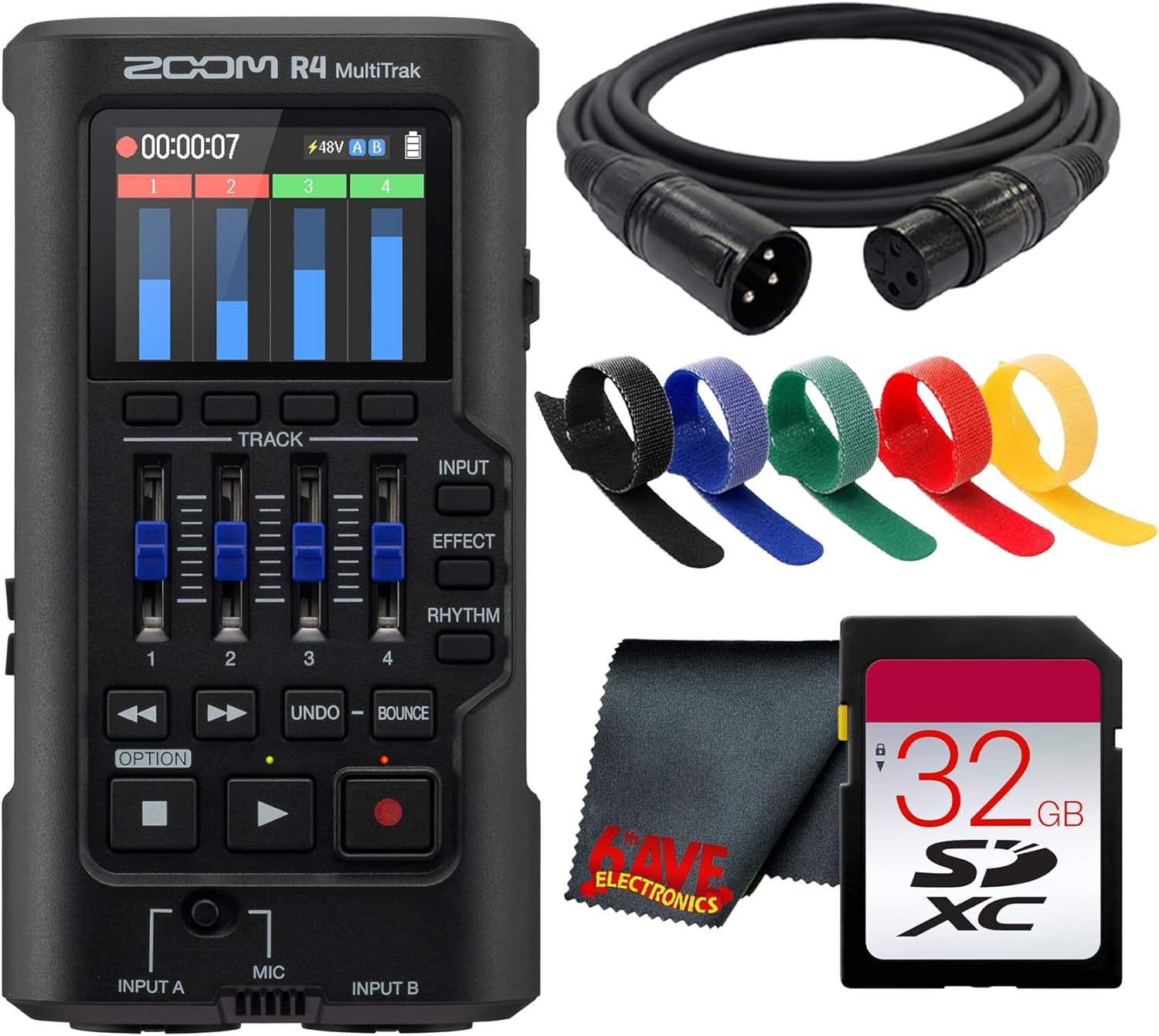 Zoom R4 MultiTrak 32-Bit Float 4-Track Recorder with Stereo Bounce, Built-in Mic, Effects & USB Audio Interface (Bundle)