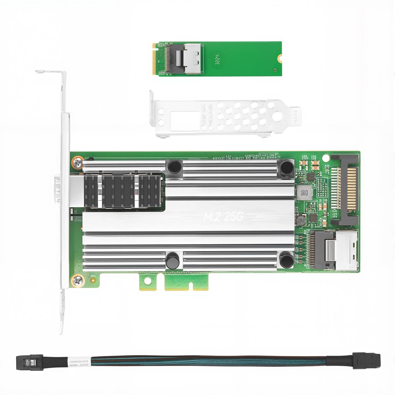 M.2 to 25Gb NIC, for Mellanox ConnectX4 Chip, 1*SFP28 Port, M.2+M Key+SFF 8087, with 0.35m(1.1ft) Connection Cable, 25/10 / 1 Gbps, Support Windows Server/Windows/Ubuntu/Linux