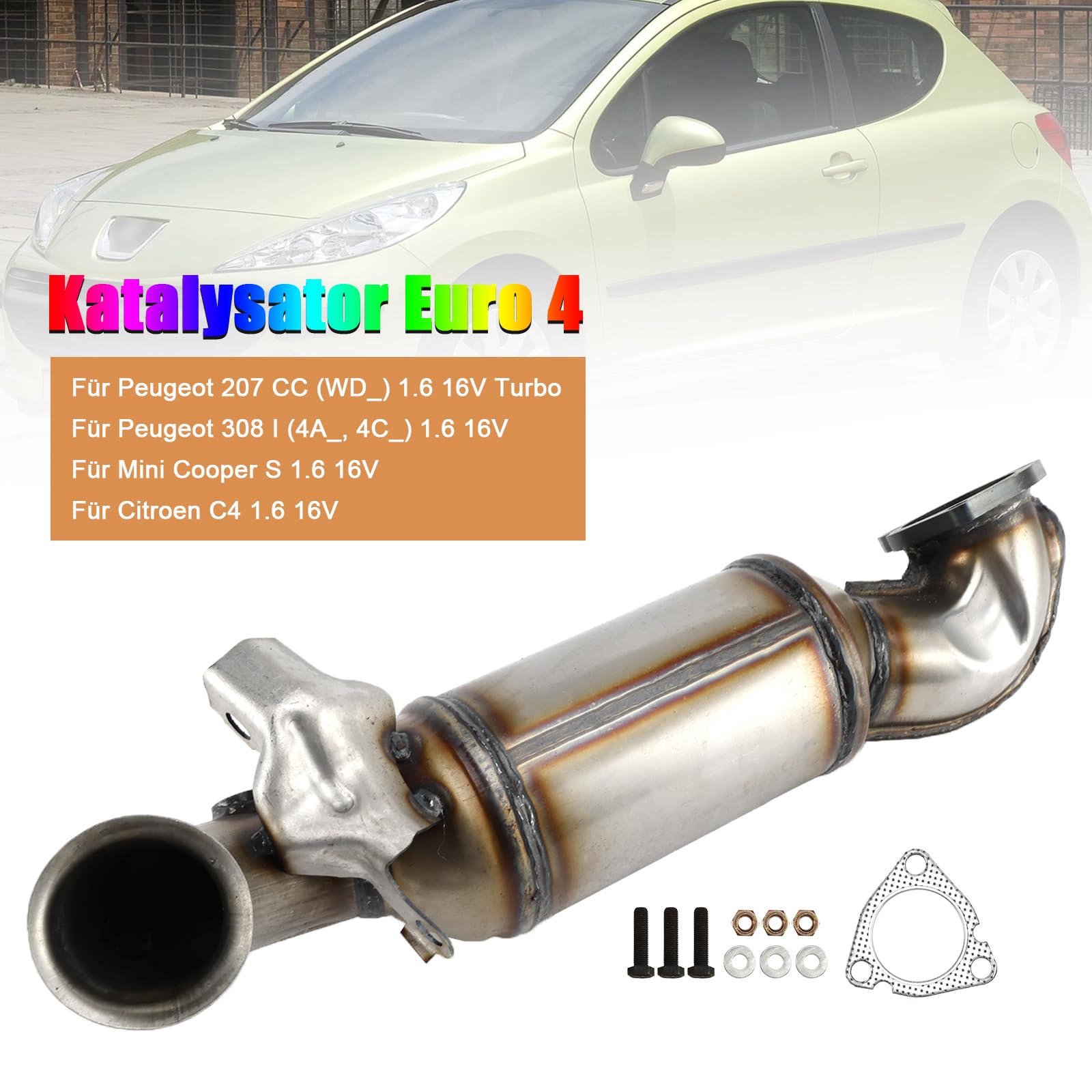Topteng Catalytic Converter Apto para Peugeot 207 CC (WD_) 1.6 16V Turbo, 308 I (4A_, 4C_) 1.6 16V, Apto para Mini Cooper S 1.6 16V, Apto para Citroen C4 1.6 16V
