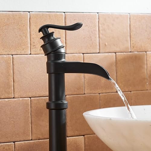 Miniatura 6 de Grifo de lavabo de recipiente negro mate con montaje de drenaje desplegable y manguera de suministro de orificio de un solo mango, sin plomo, grifo