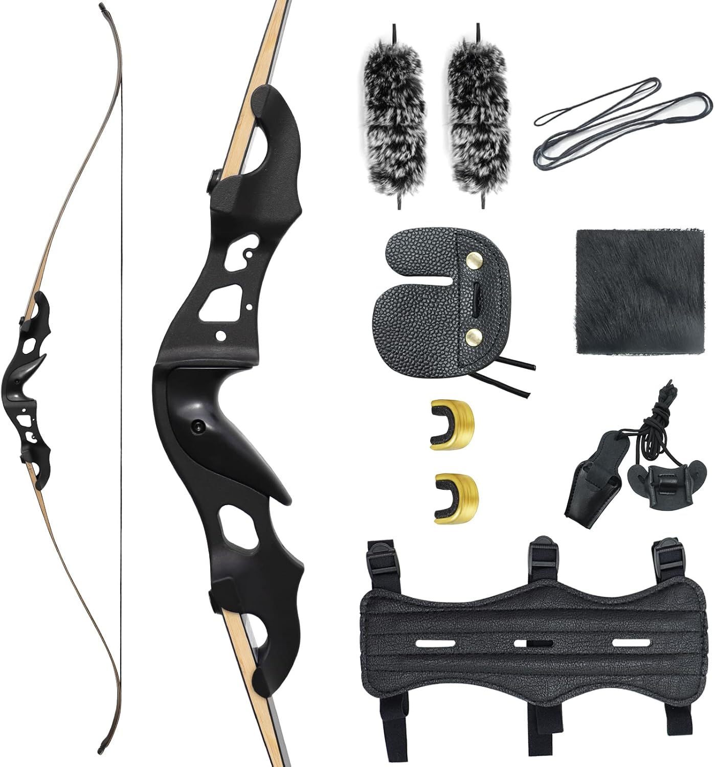 OBTOUTDOOR Black Hunter Original Takedown Recurve Bows for Adults Hunting Bow Archery Bow Longbow 60" 20-55 lbs Right Hand Aluminium Alloy Riser for Outdoor Shooting Hunting Competition