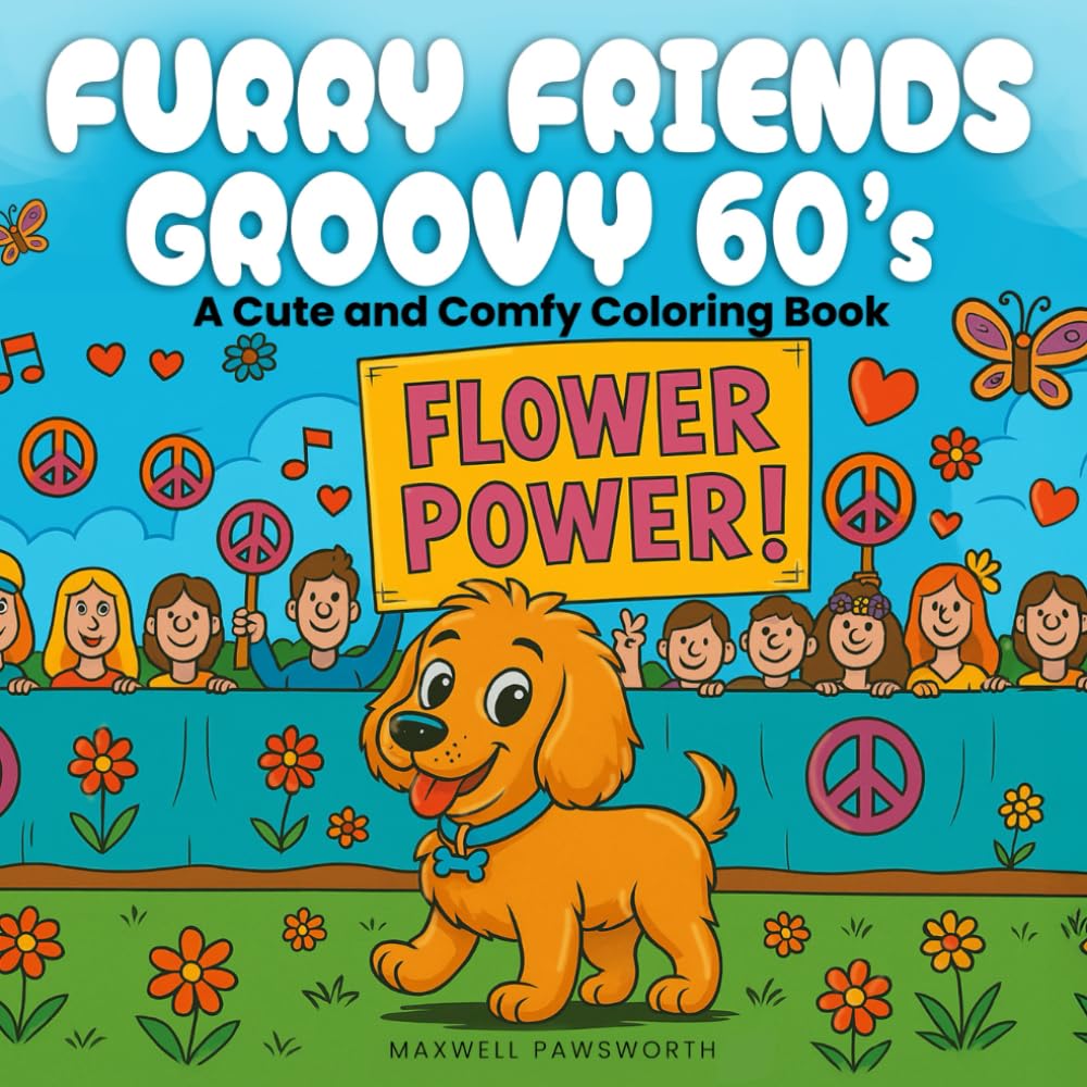 Furry Friends Groovy 60s: A Cute and Comfy 50-Page Retro Hippie Coloring Book for Adults and Teens to Spark Joy, Relax Fast, and Embrace Flower Power Vibes (Groovy & Fun Coloring)
