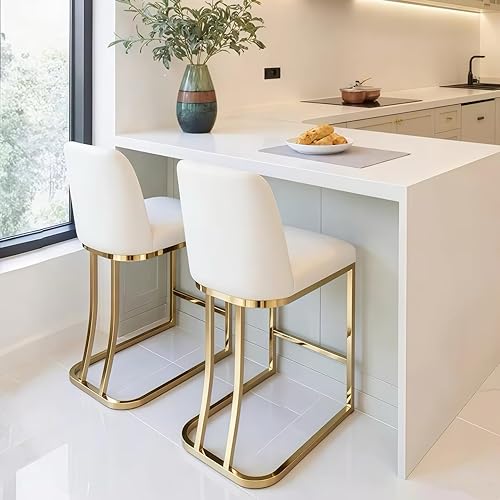 Miniatura 9 de HNY Juego de 2 taburetes de bar modernos de altura de mostrador, 24 pulgadas, tapizados de piel sintética tejida para encimera de cocina, isla,