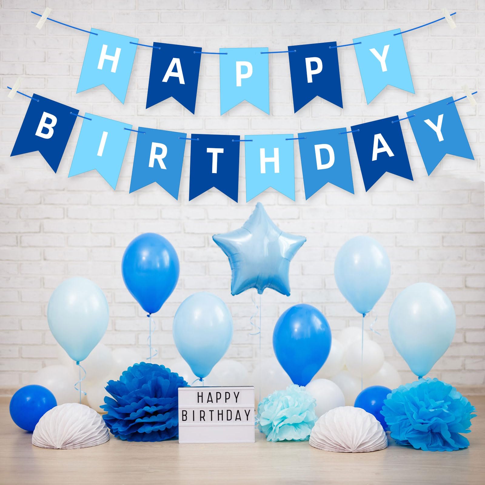 Amazon.co.jp: Happy Birthday ガーランド 誕生日 飾り付け ブルー