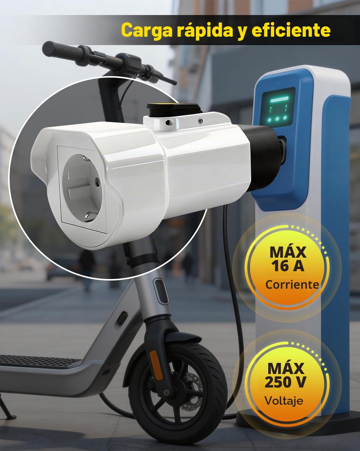 Erato Adaptador Tipo 2 a Schuko 220 V-250 V 16 A IEC-62196, No V2L | Adaptador de estación de Carga para Coche eléctrico Scooter Bicicleta Moto Bicicleta eléctrica, Blanco