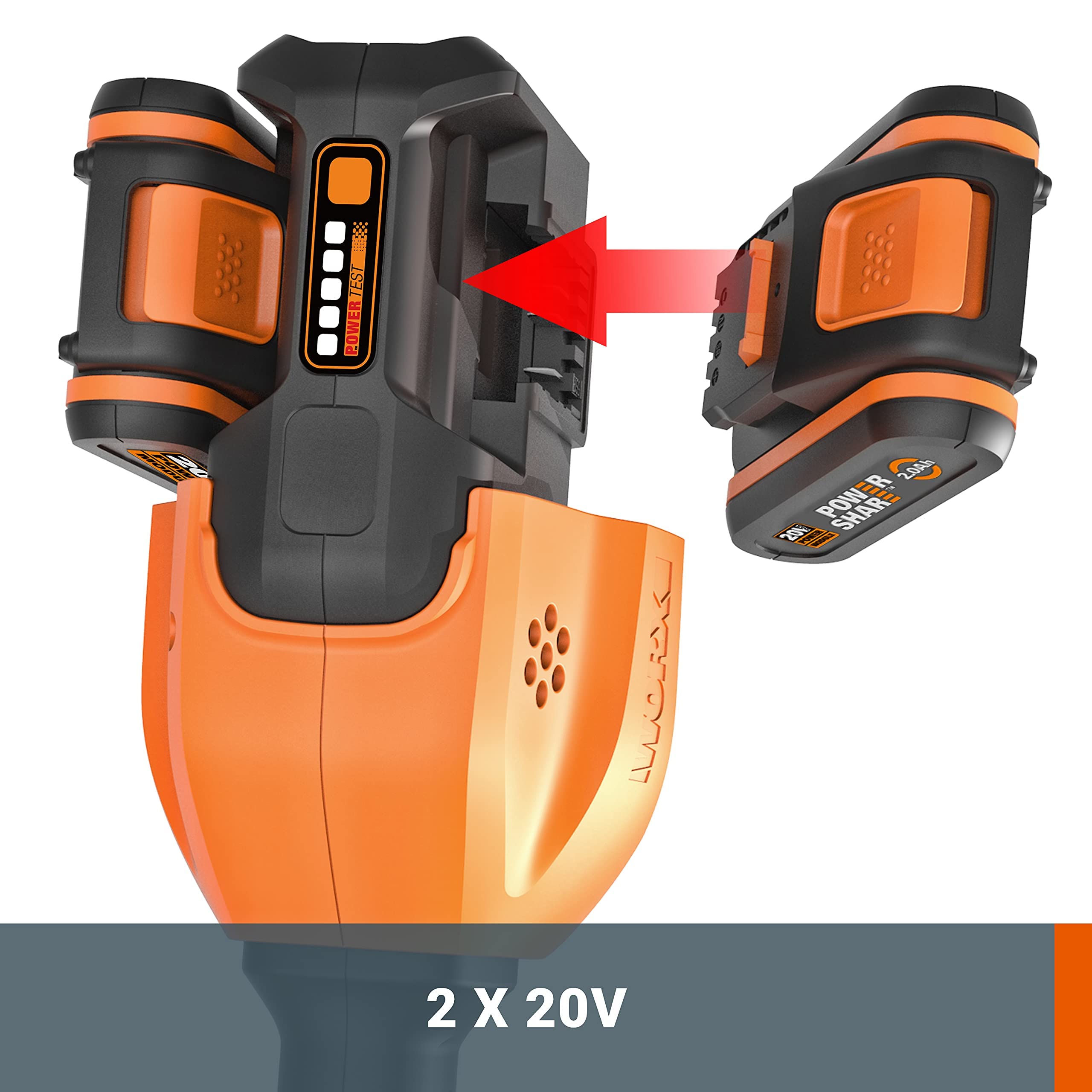Worx WG184E.9 Podkaszarka Akumulatorowa, 72 W, Pomarańczowy, 2 x 20 V
