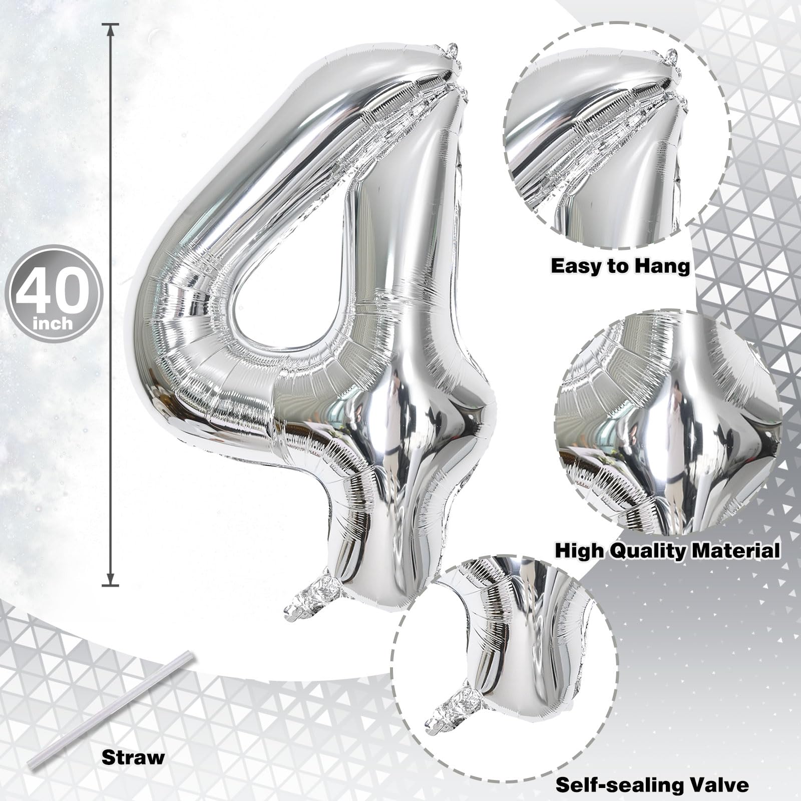 DekoRex 40 Inch Silver Number 20 Foil Balloon - Mylar Helium Or Air Fill, For Birthday, Anniversary Parties - View #4
