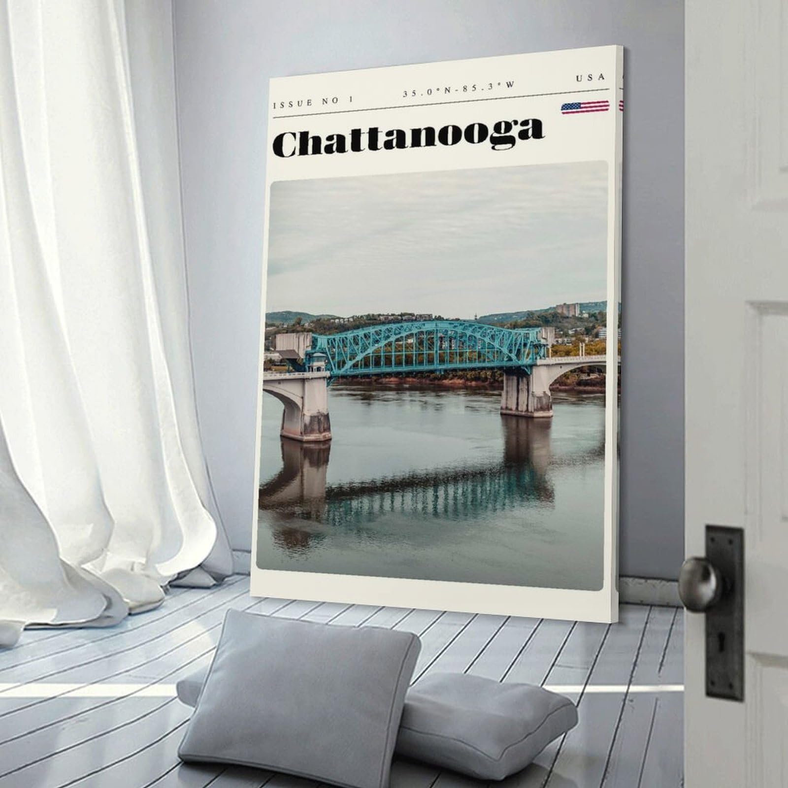 Junmoney Chattanooga Tennessee Bridge Travel Art Wall Decor Canvas Print 24x36inch(60x90cm), for Lounge Decor, Bedroom Walls Or Flats, Canvas Styling for A Polished Room Look