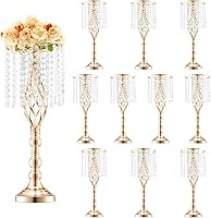 VEVOR 10-Pack 21.65" Gold Crystal Wedding Flower Stands - Elegant Metal Centerpiece Vases for Weddings, Parties, Events