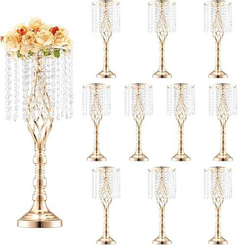 VEVOR 10 unidades de 55 cm21.65" de alto soporte de flores de boda de cristal, jarrón de centro de mesa de boda de metal, soportes de flores