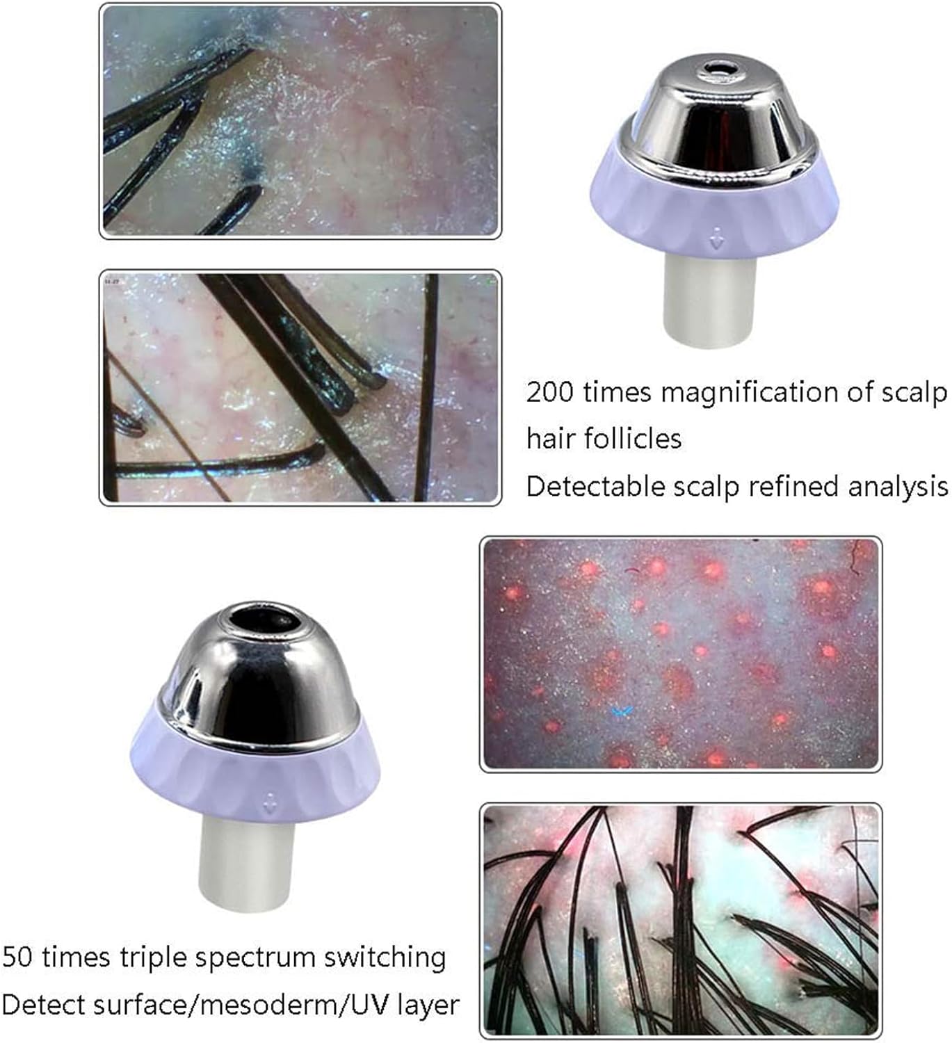 50X 200X Skin Diagnosis Hair Analyzer, High Definition Scalp Detector Digital Charging Type Microscope Scalp Hair Follicle Skin Tester