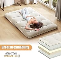 Vista 5 de KOMFOTT Colchón japonés de suelo, colchón futón enrollable de 4 pulgadas con funda lavable y bolsa de almacenamiento, colchón portátil