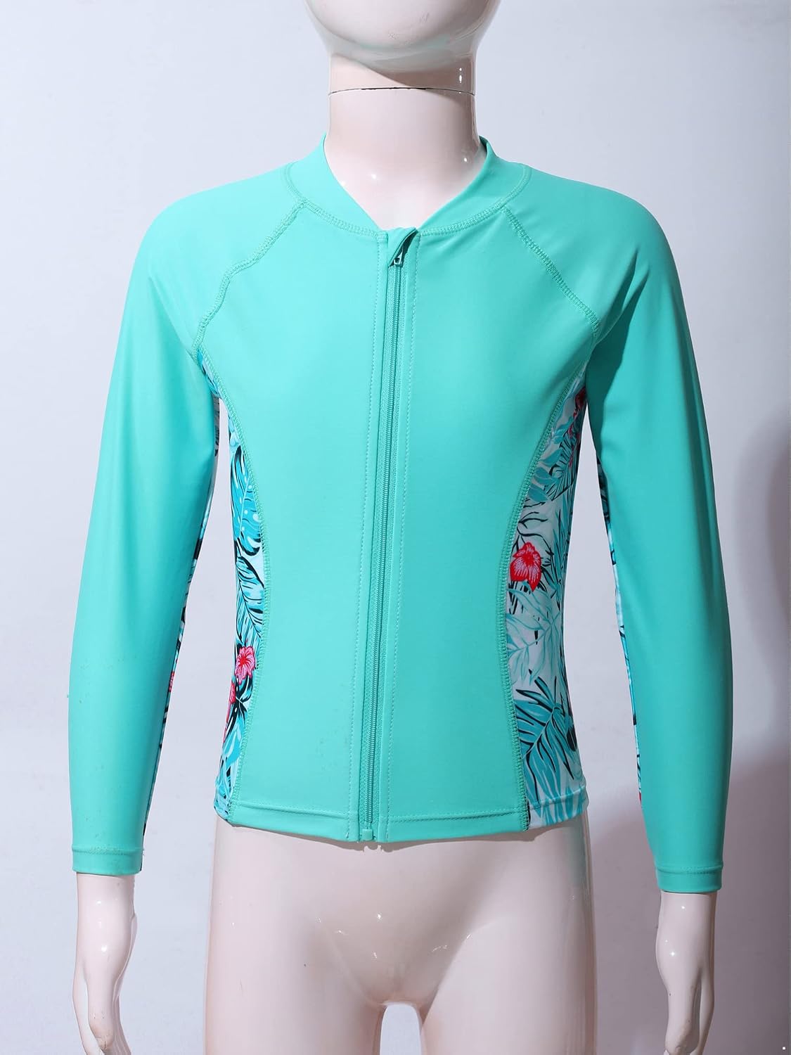 Jhaoyu Kids Girls Printed Long Sleeve Rash Guard Swimsuit Zipper Bathing Suit UV Sun Protection Swim Shirt
